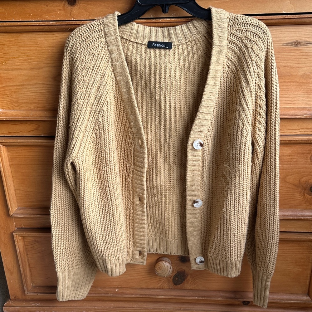 Cozy Tan Caramel Knit Cardigan, S